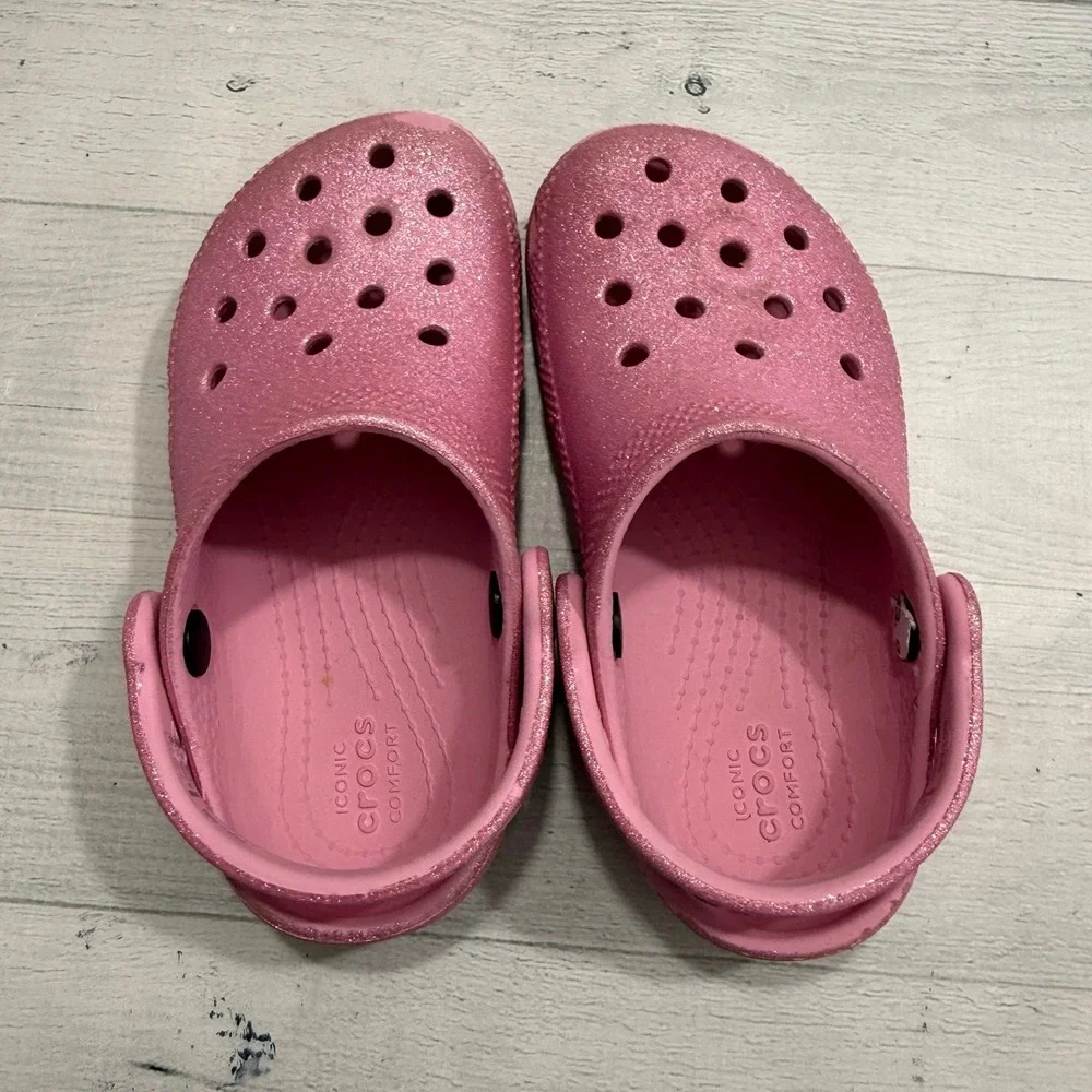 Crocs‎ classic clogs pink glitter slip on shoes child size 9